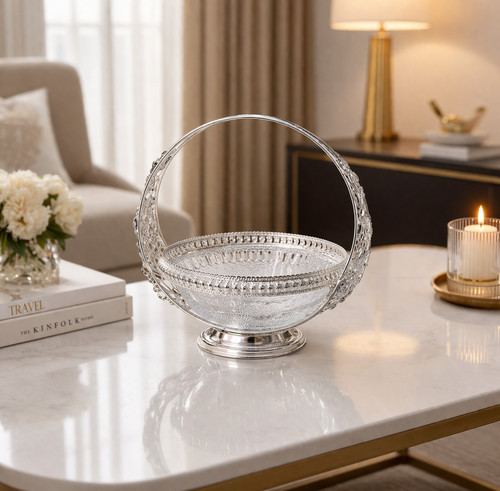 Vintage crystal glass basket - crystal,