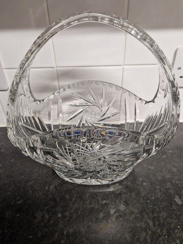 Large heavy cut crystal basket - large,